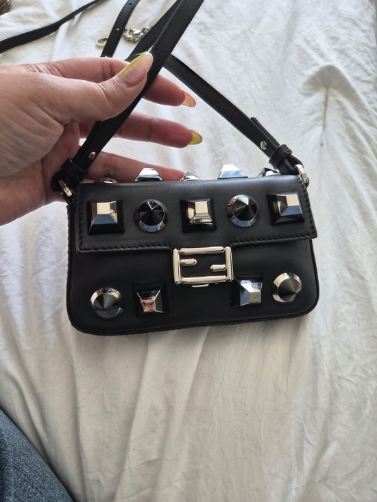 Fendi Handbags - Fendi Black Mini Studded Leather Shoulder Bag